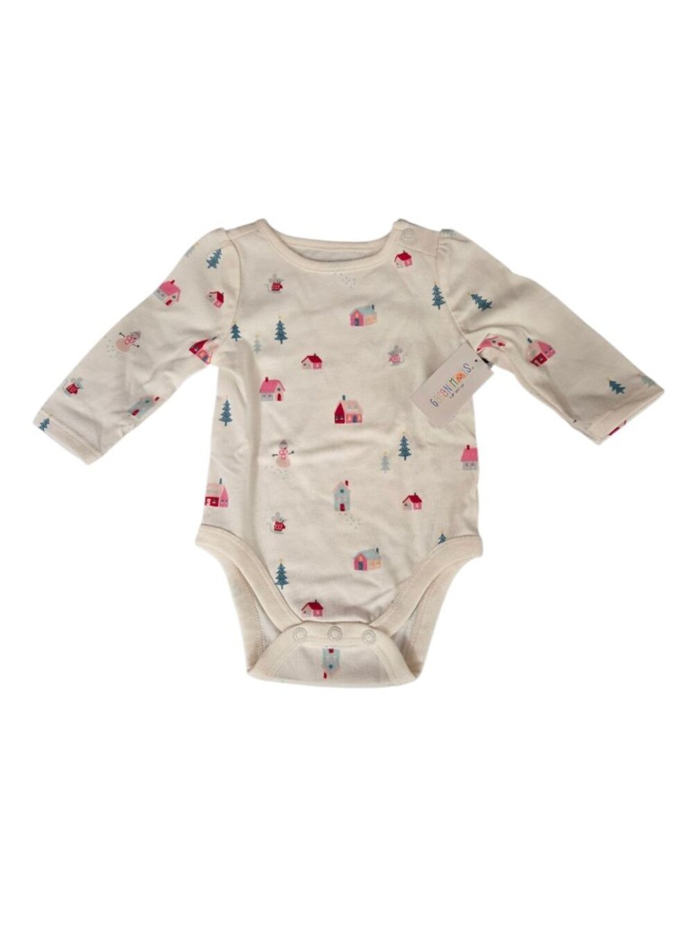 NWT Baby Girl Holiday Shirred Long Sleeve Bodysuit Size 0-3 Months - Beige